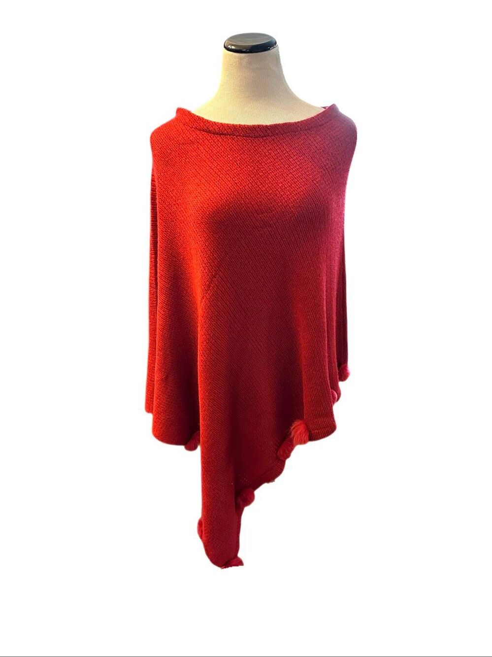 Vintage Henig Furs Red Poncho With Mink Balls